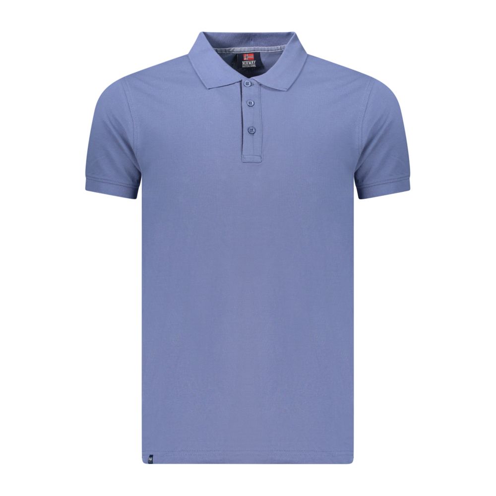 Men's Norway 1963 blue cotton polo shirt with a classic collar and short sleeves, displayed on a plain background.