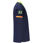 Norway 1963 blue cotton men's polo shirt displayed flat with collar and short sleeves, showcasing classic casual style.
