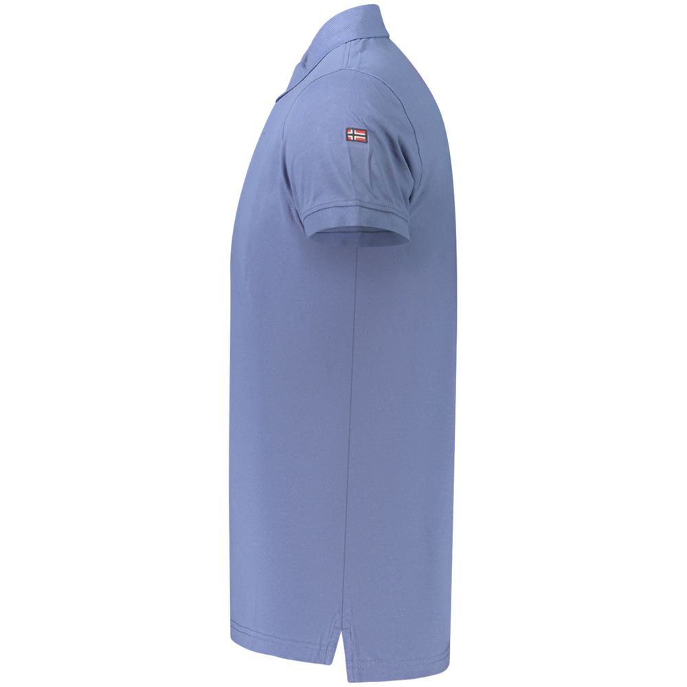 Blue cotton men's polo shirt from Norway 1963 featuring a classic collar and short sleeves.