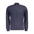 Blue cotton men's sweater from Norway 1963 featuring a classic knit design and ribbed cuffs and hem.
