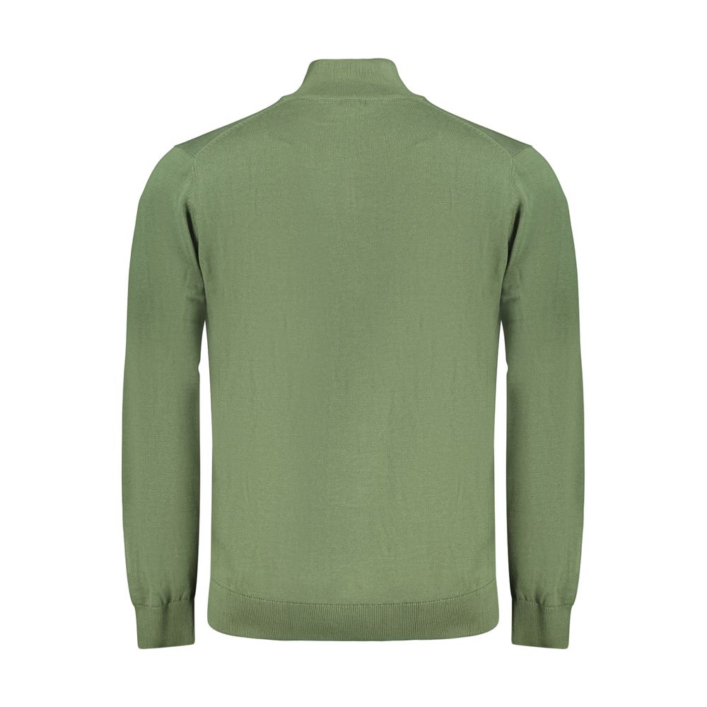 Norway 1963 Verde Cotton Men's Cardigan displayed on a model, highlighting its green color and classic knit design.