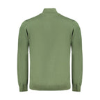 Norway 1963 Verde Cotton Men's Cardigan displayed on a model, highlighting its green color and classic knit design.