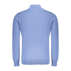 Blue cotton men's shirt from Norway 1963 featuring a classic fit and button-down collar, displayed on a hanger.