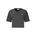 Black cotton women's T-shirt by Fila with a classic fit and short sleeves, displayed on a plain background.