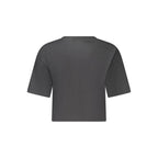 Black cotton women's T-shirt by Fila, casual fit with short sleeves and crew neckline, displayed on a plain background.
