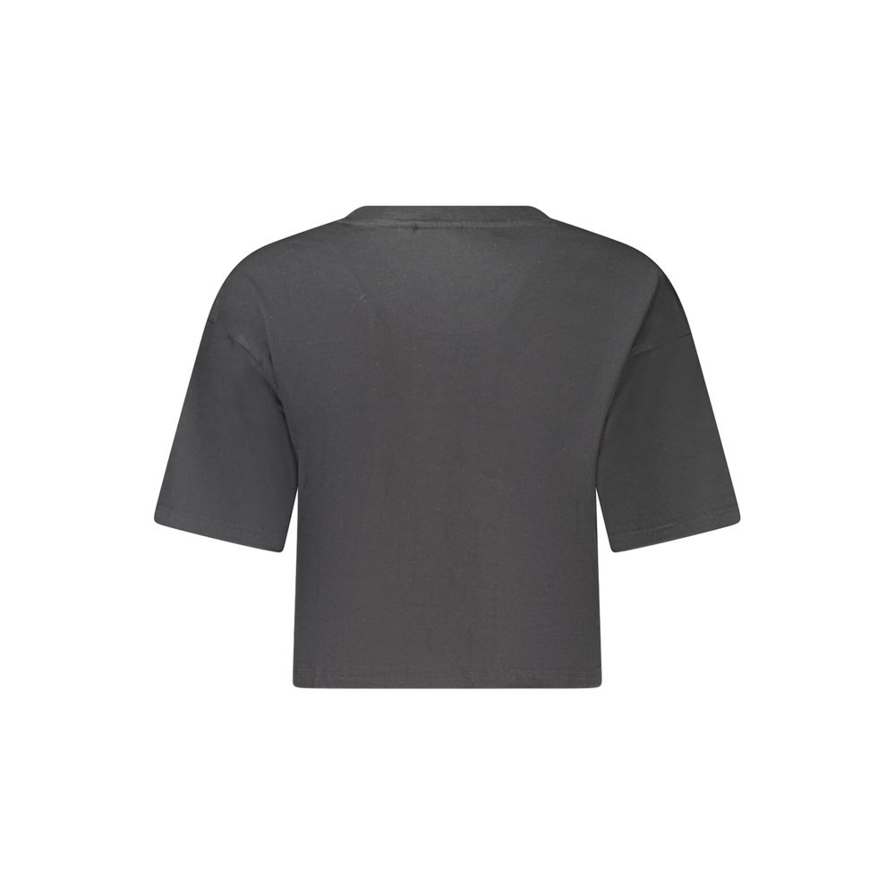 Black cotton women's T-shirt by Fila, casual fit with short sleeves and crew neckline, displayed on a plain background.