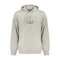 Grey Fila men's cotton sweatshirt with ribbed cuffs and neckline, casual fit, displayed on a hanger.