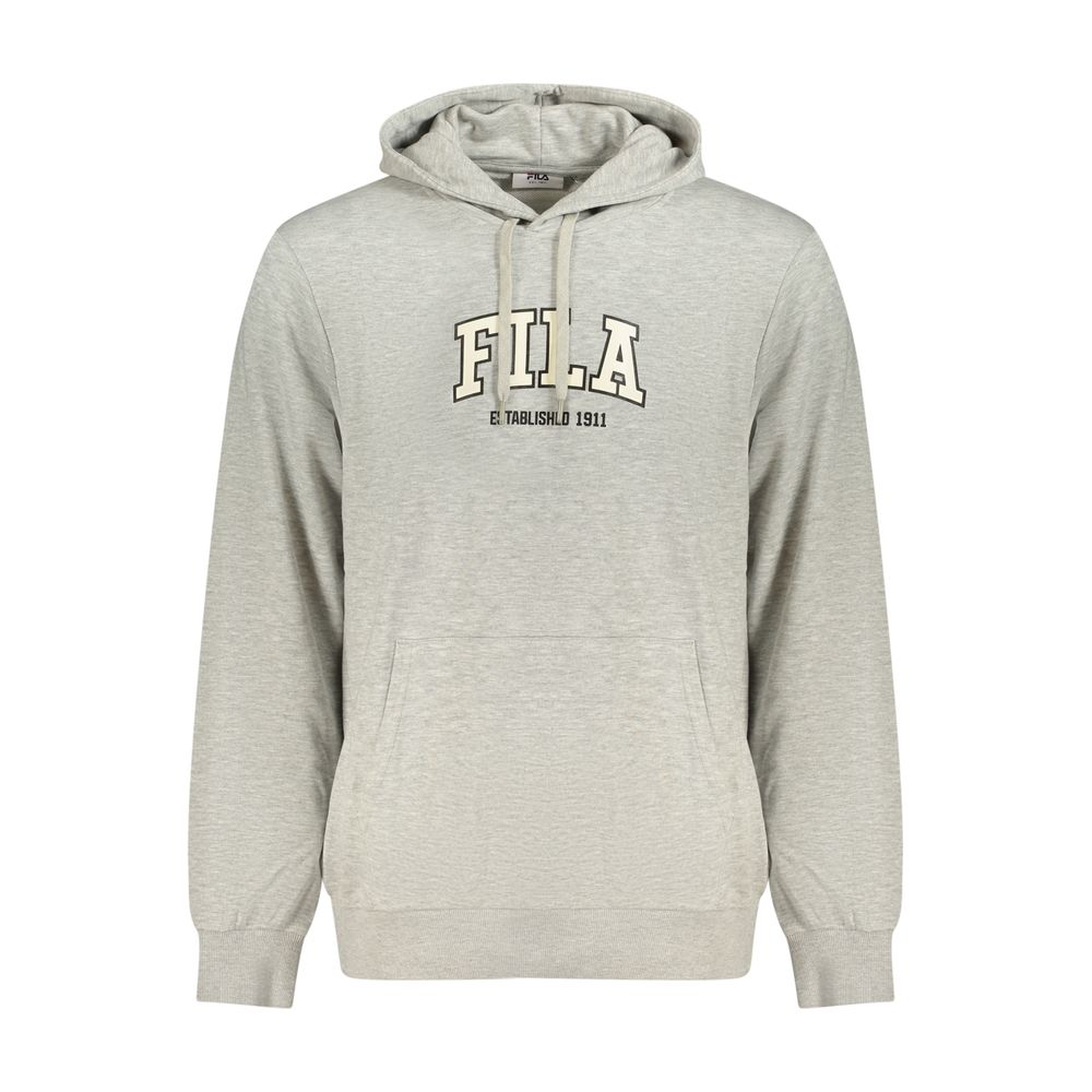 Grey Fila men's cotton sweatshirt with ribbed cuffs and neckline, casual fit, displayed on a hanger.
