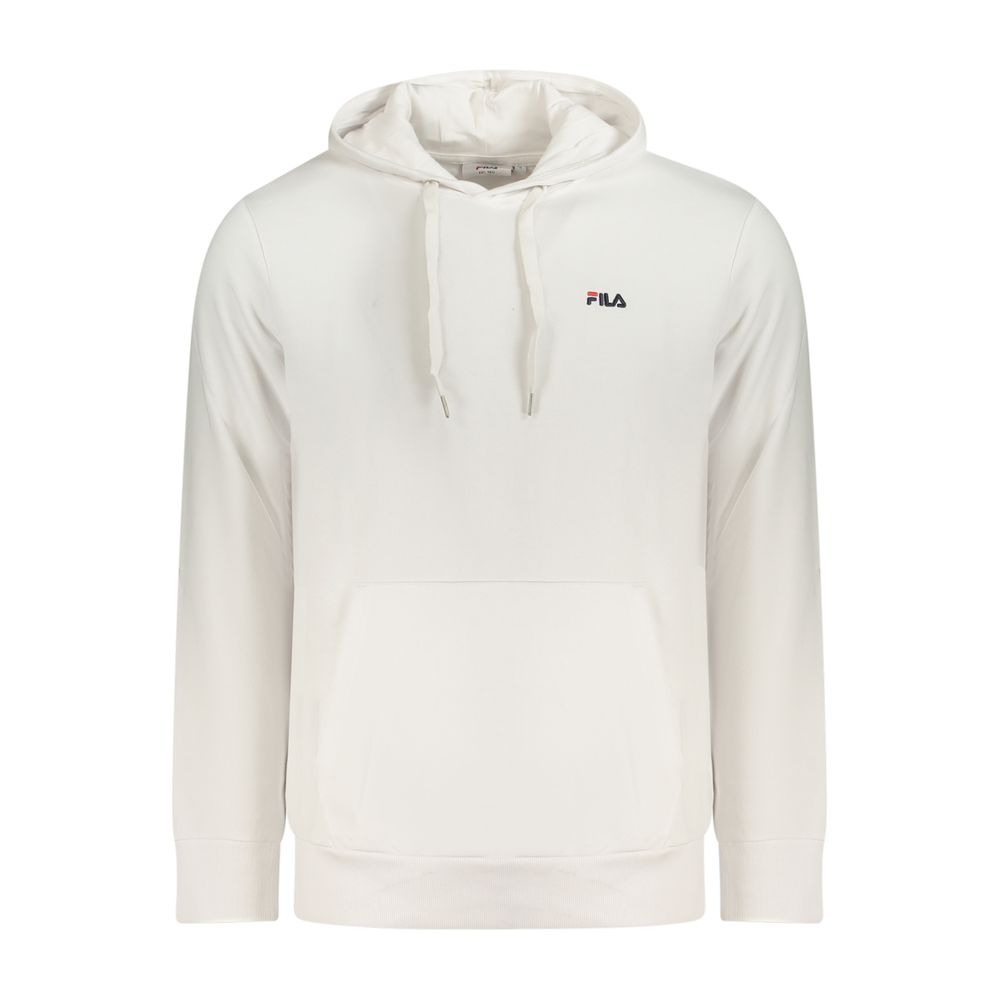 White Fila men's cotton sweatshirt with a classic crewneck and logo detail, comfortable casual wear for men.