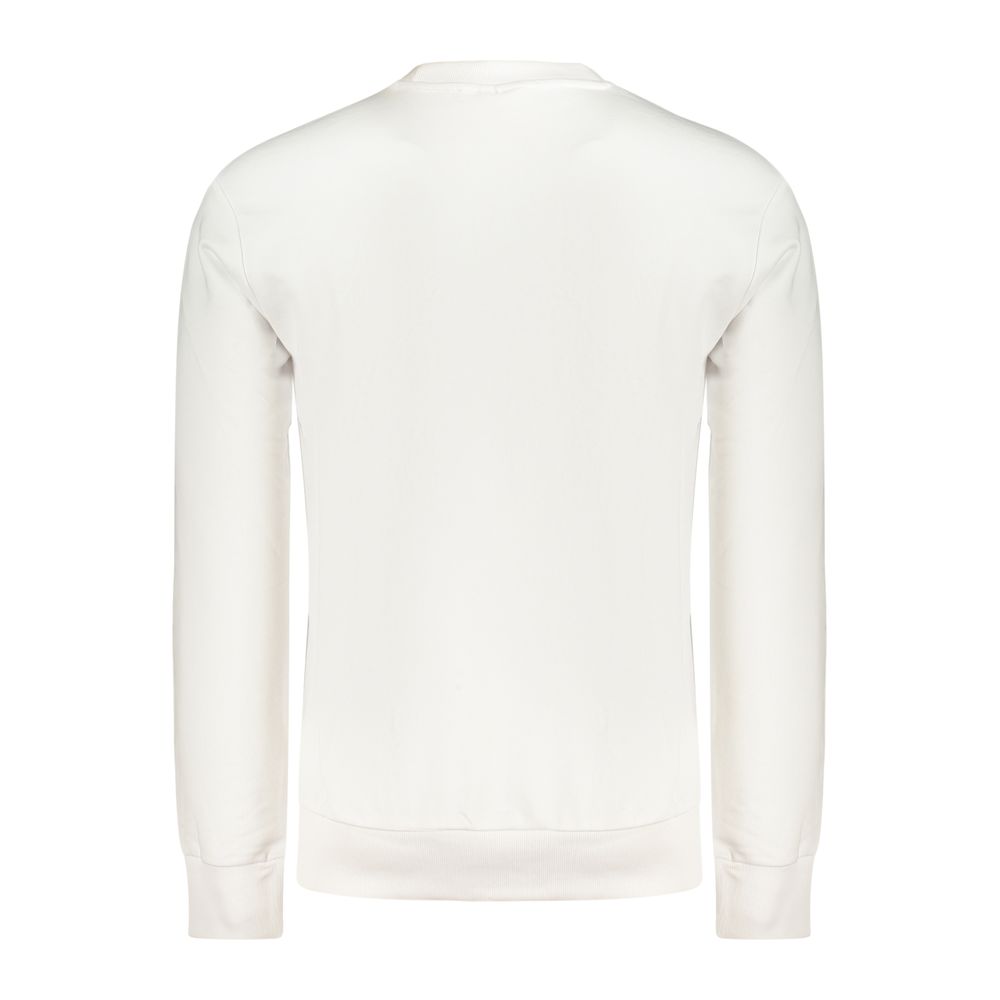 White Fila men's cotton sweatshirt with crew neck and long sleeves, casual athletic style.