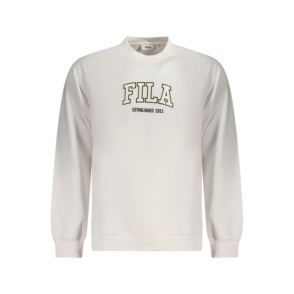 White Fila men's cotton sweatshirt with a classic fit, featuring the Fila logo on the chest and ribbed cuffs and hem.
