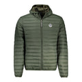 North Sails green polyamide men's jacket displayed on a hanger, showcasing the outdoor jacket's lightweight and durable fabric.
