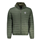 North Sails green polyamide men's jacket displayed on a hanger, showcasing the outdoor jacket's lightweight and durable fabric.