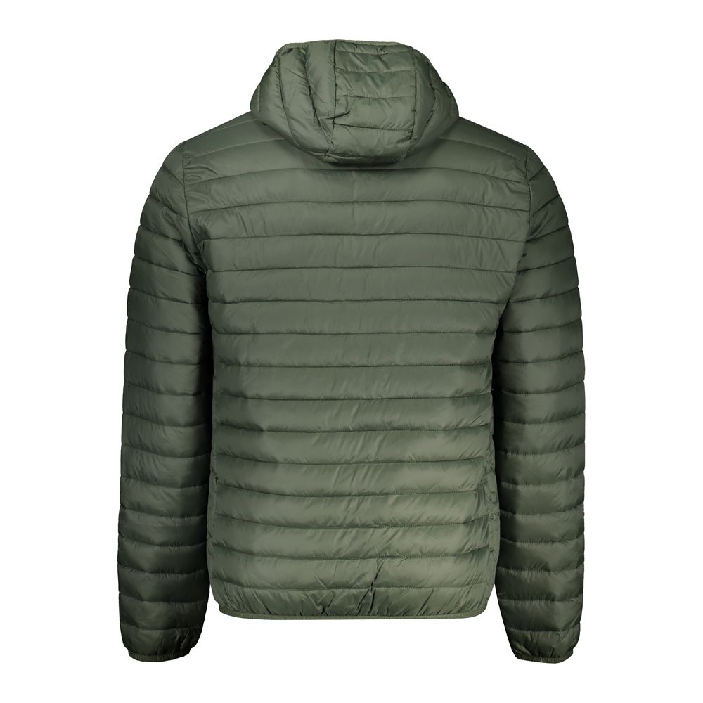 North Sails green polyamide men's jacket hanging on a hanger, showcasing the lightweight water-resistant outerwear.