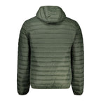 North Sails green polyamide men's jacket hanging on a hanger, showcasing the lightweight water-resistant outerwear.