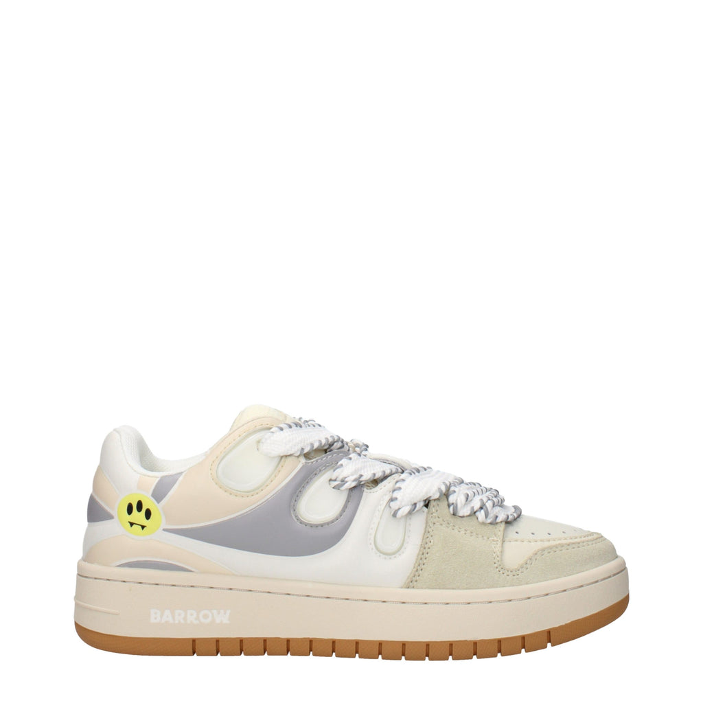 Barrow beige leather low top sneakers with white rubber soles and stylish laces, casual footwear for everyday wear.