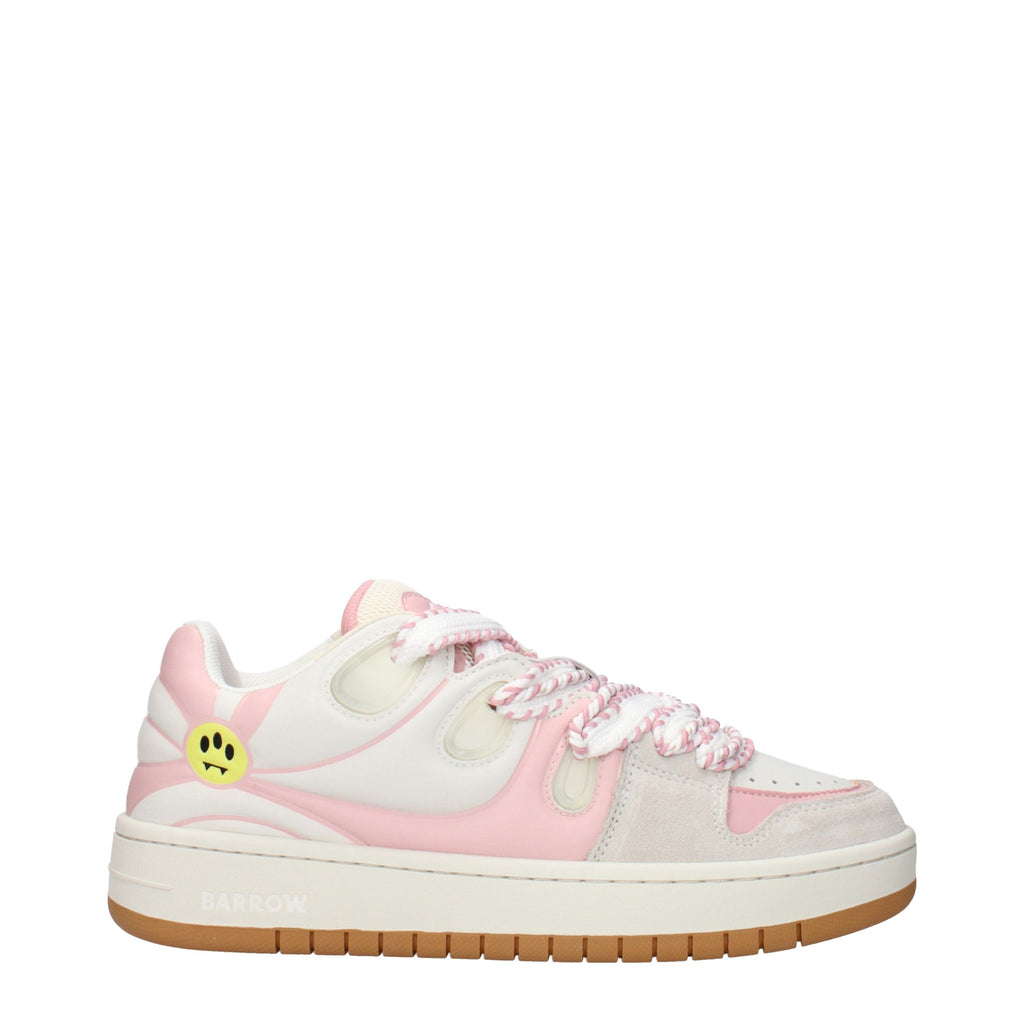 White leather low top sneakers by Barrow with a sleek design and white rubber sole.