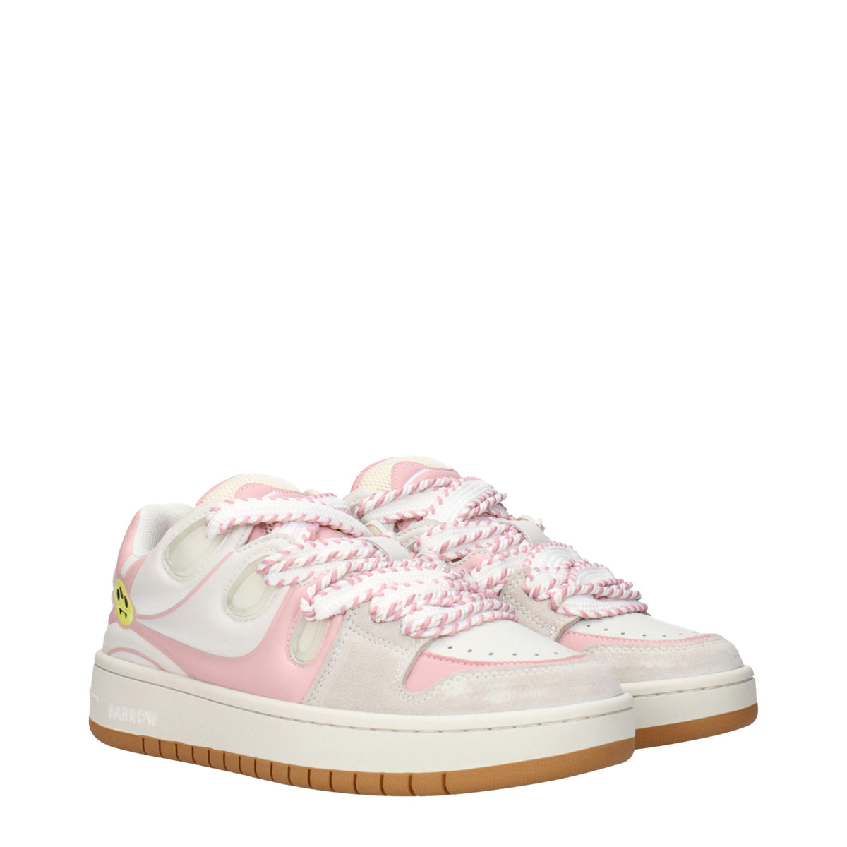 Barrow white leather low top sneakers with laces, stylish casual footwear for men and women, in a clean, modern design.