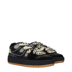Black leather low top sneakers by Barrow, featuring stylish design and comfort, with visible laces and sleek silhouette.