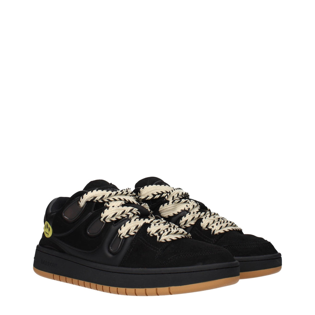 Black leather sneakers by Barrow featuring sleek design, laces, and a sturdy rubber sole.