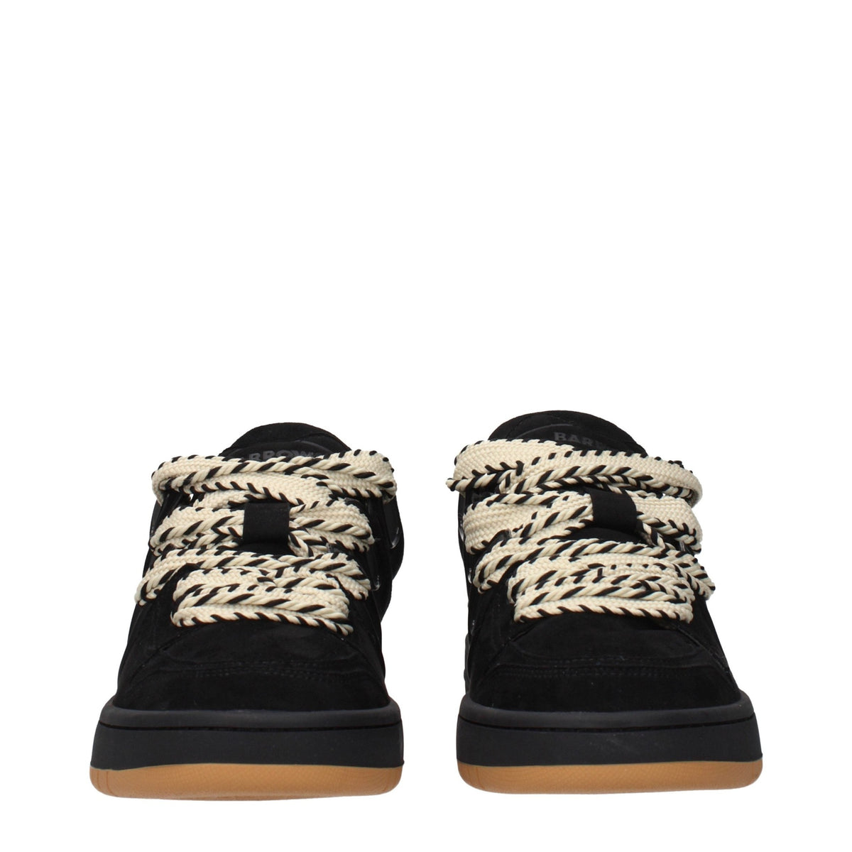 Black leather sneakers by Barrow featuring a sleek design and white rubber soles, perfect for casual and stylish wear.