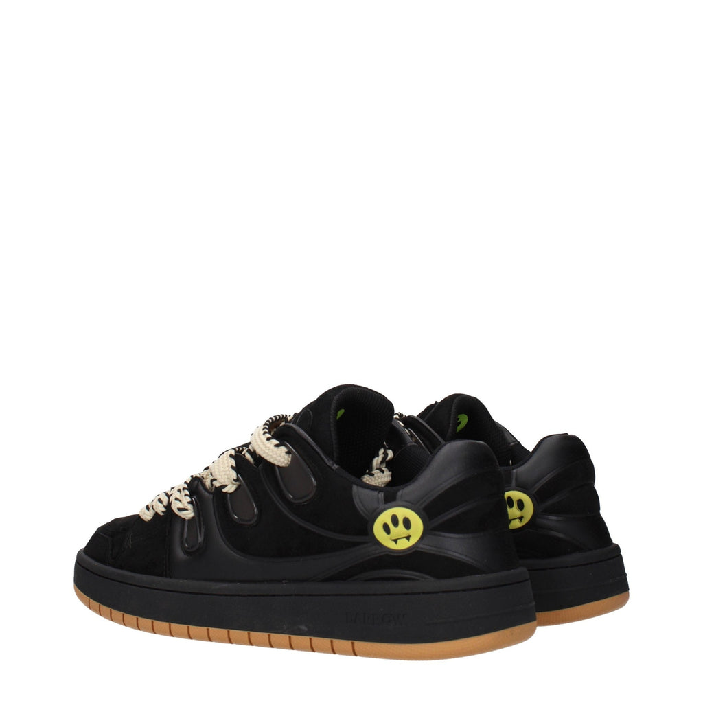 Black leather sneakers by Barrow with sleek design and white rubber soles, displayed on a neutral background.