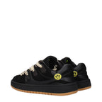 Black leather sneakers by Barrow with sleek design and white rubber soles, displayed on a neutral background.