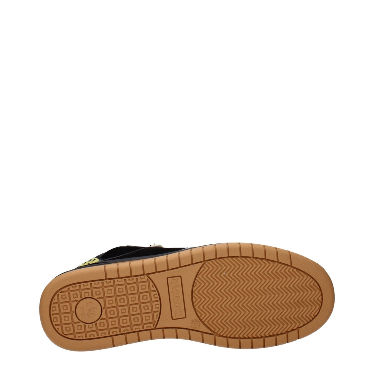 Black leather sneakers by Barrow featuring sleek design, lace-up front, and stylish casual footwear for men.