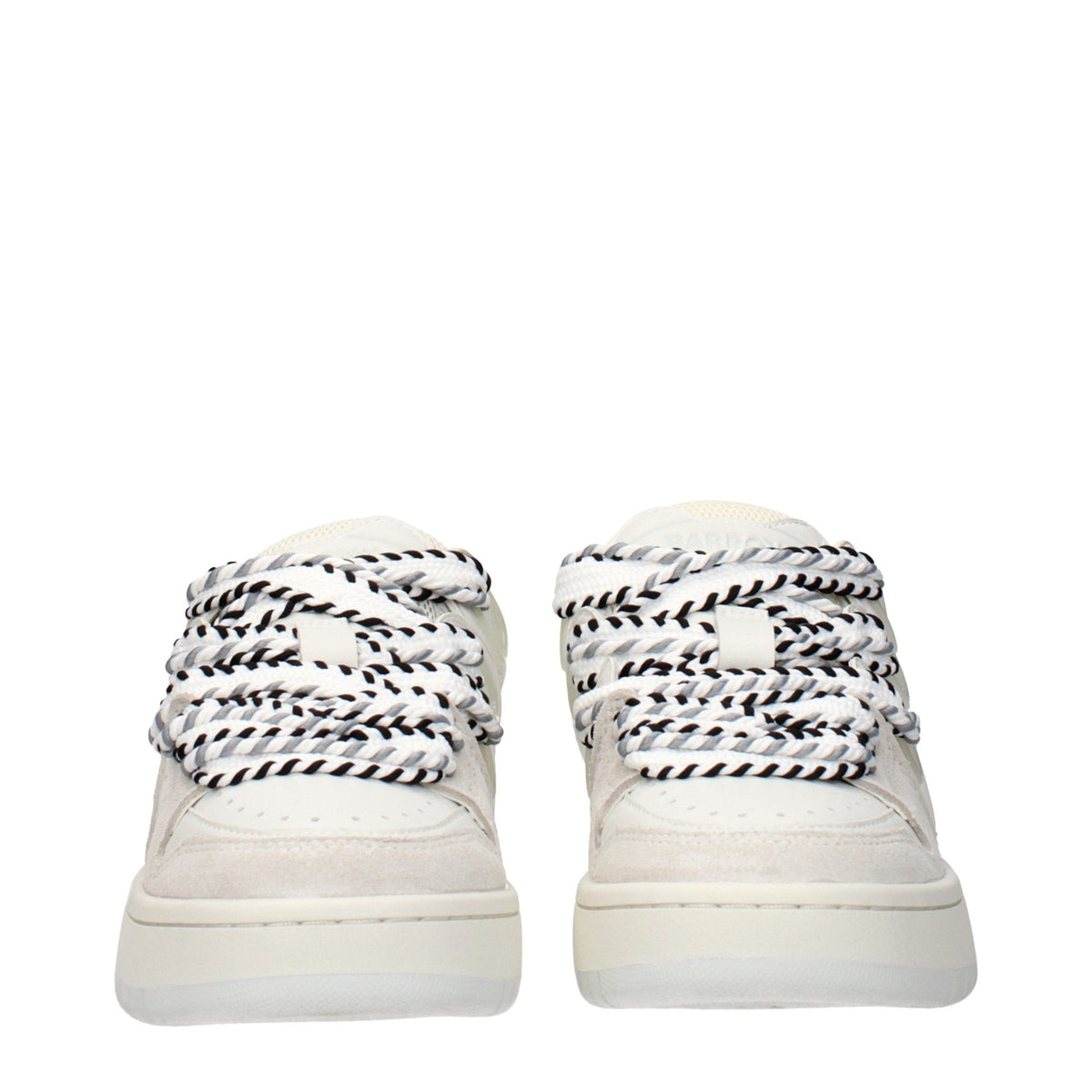 White leather low top sneakers by Barrow, featuring sleek design and cushioned soles, perfect for casual wear.