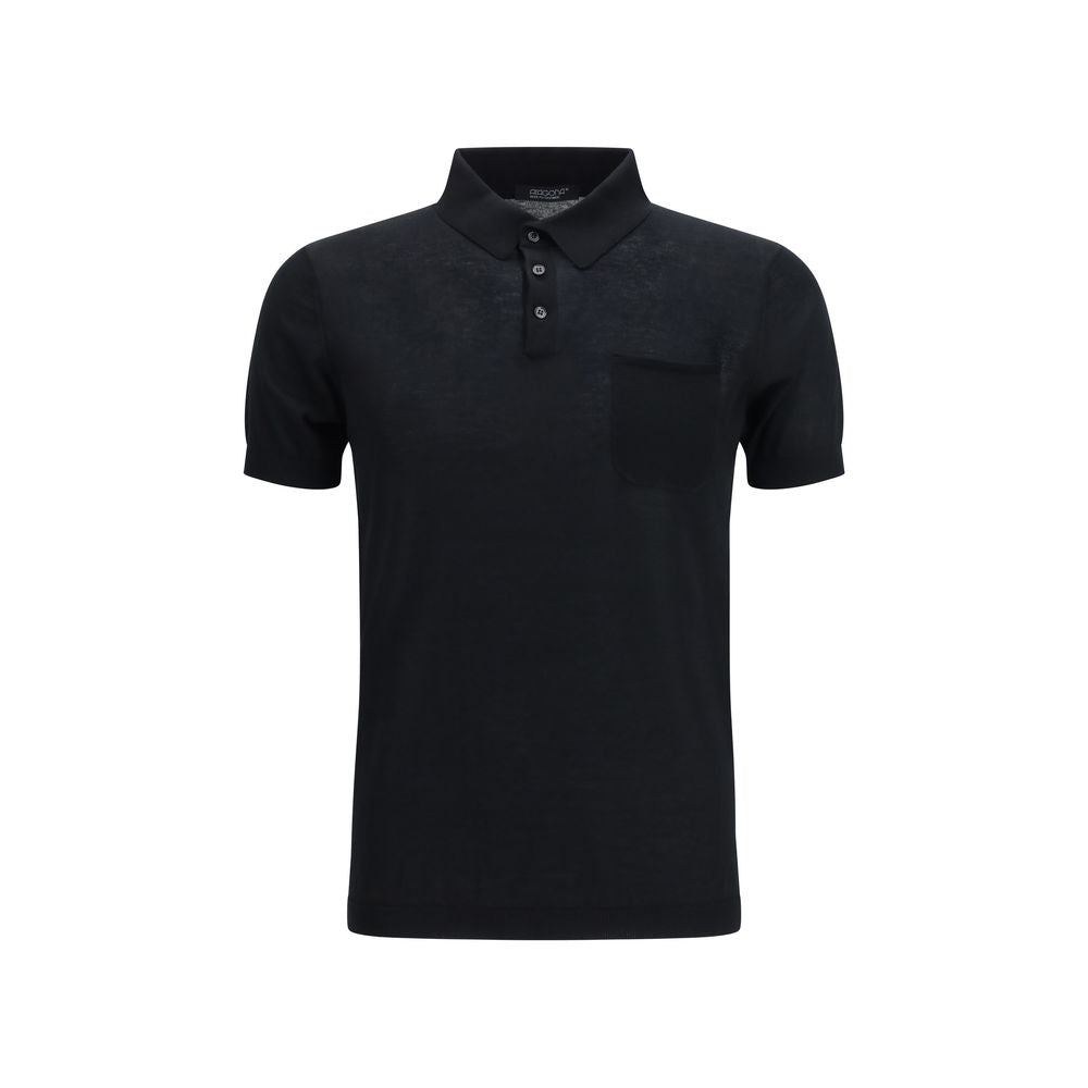 Aragona Cashmere Black Cotton Polo Shirt Aragona Cashmere