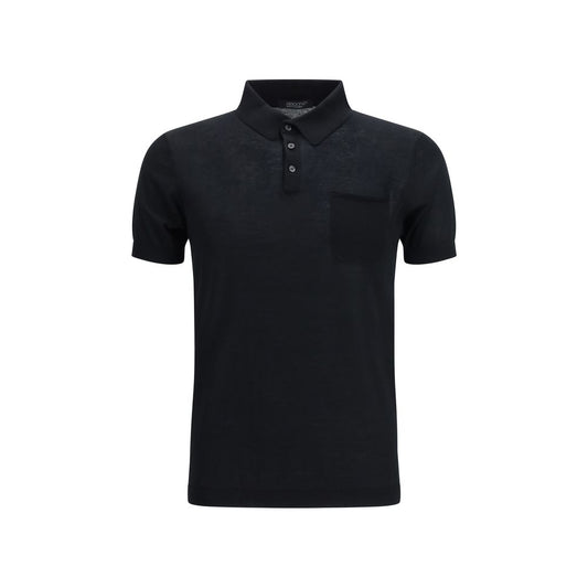 Aragona Cashmere Black Cotton Polo Shirt Aragona Cashmere
