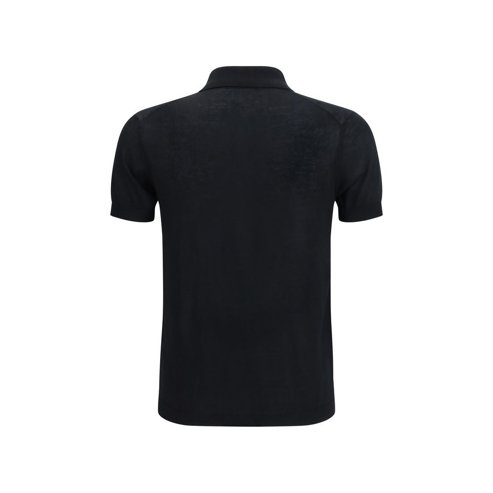 Aragona Cashmere Black Cotton Polo Shirt Aragona Cashmere