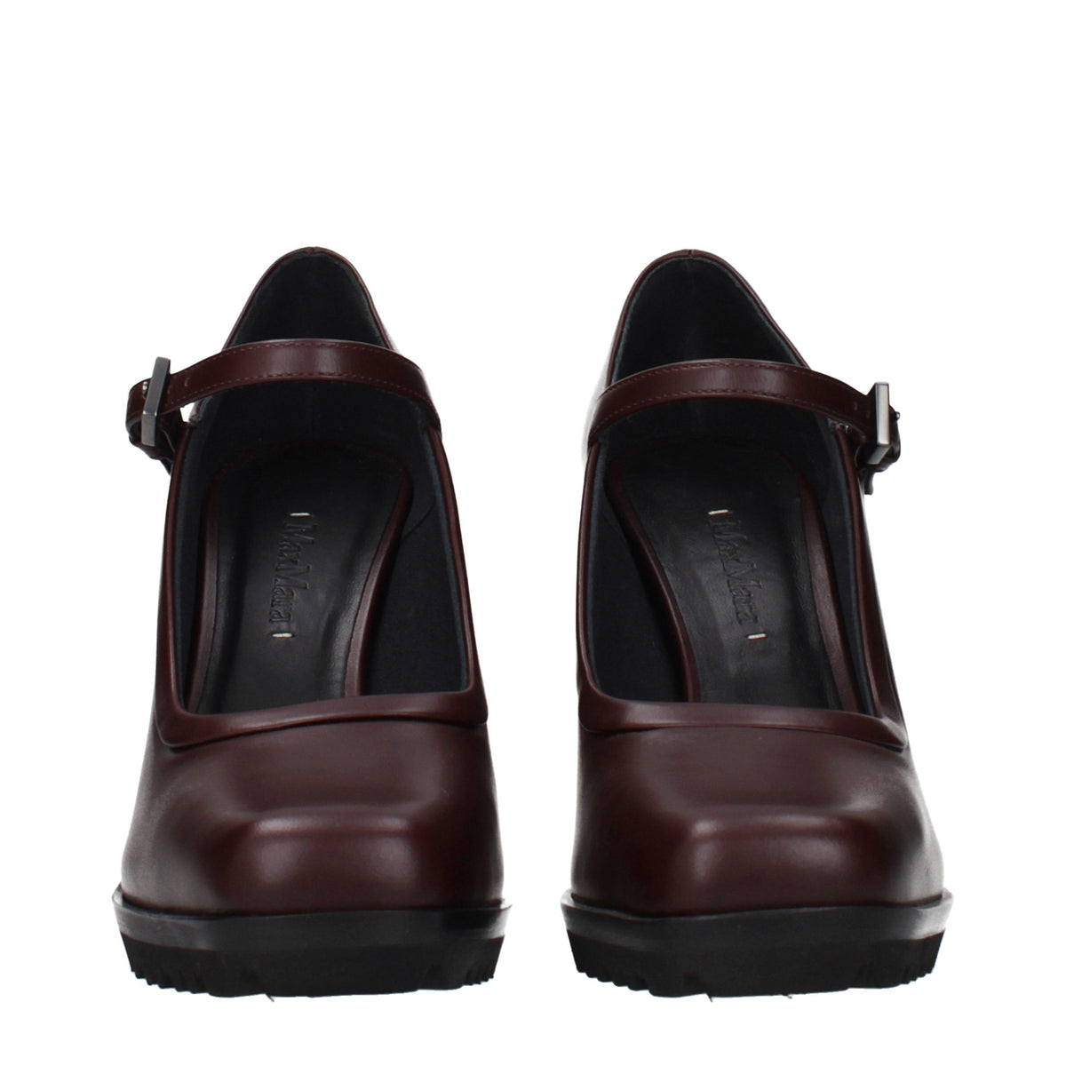 Max Mara brown leather high heel pumps with pointed toes and sleek design, perfect for elegant footwear.