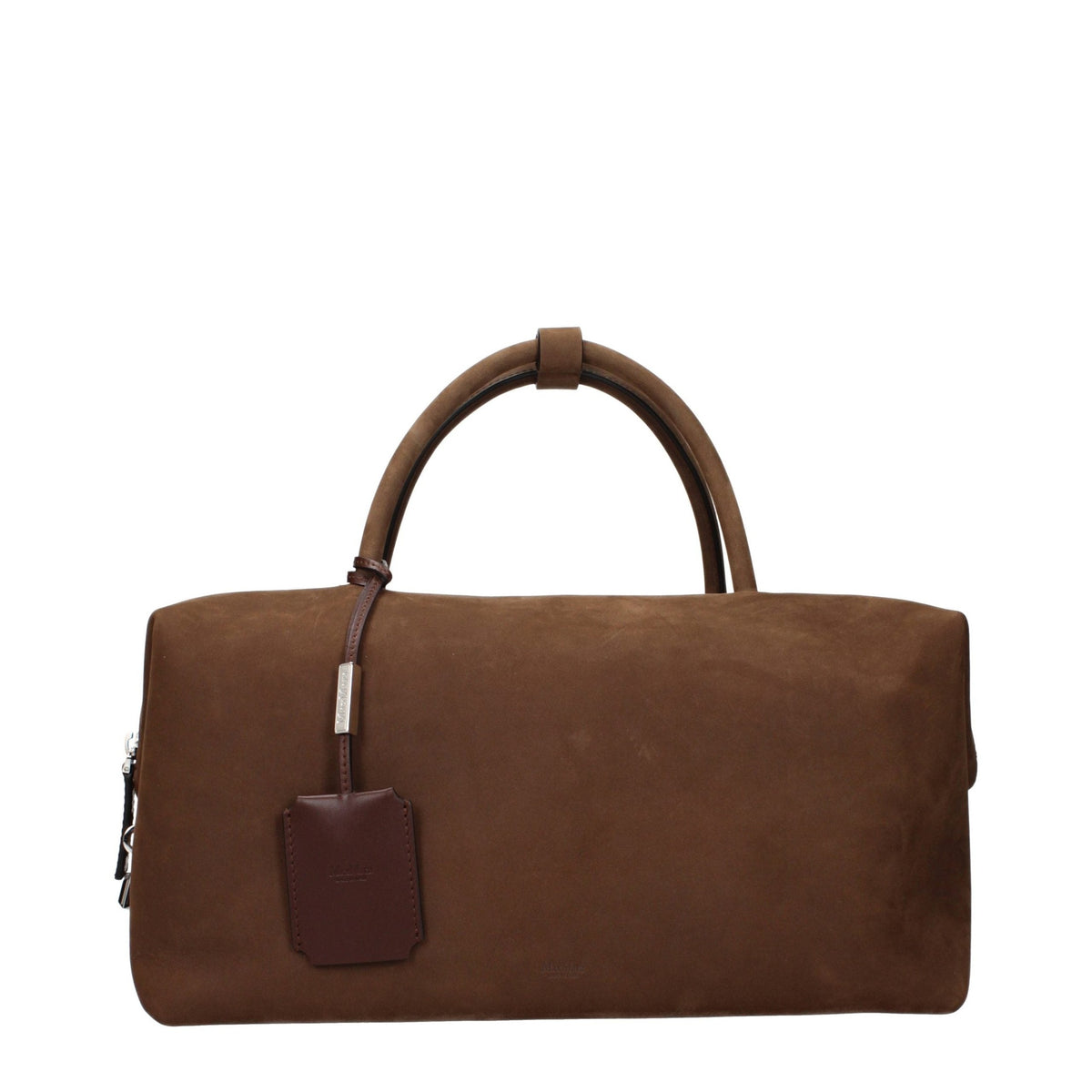 Max Mara brown leather handbag with handles and subtle stitching, stylish and elegant accessory for everyday use.