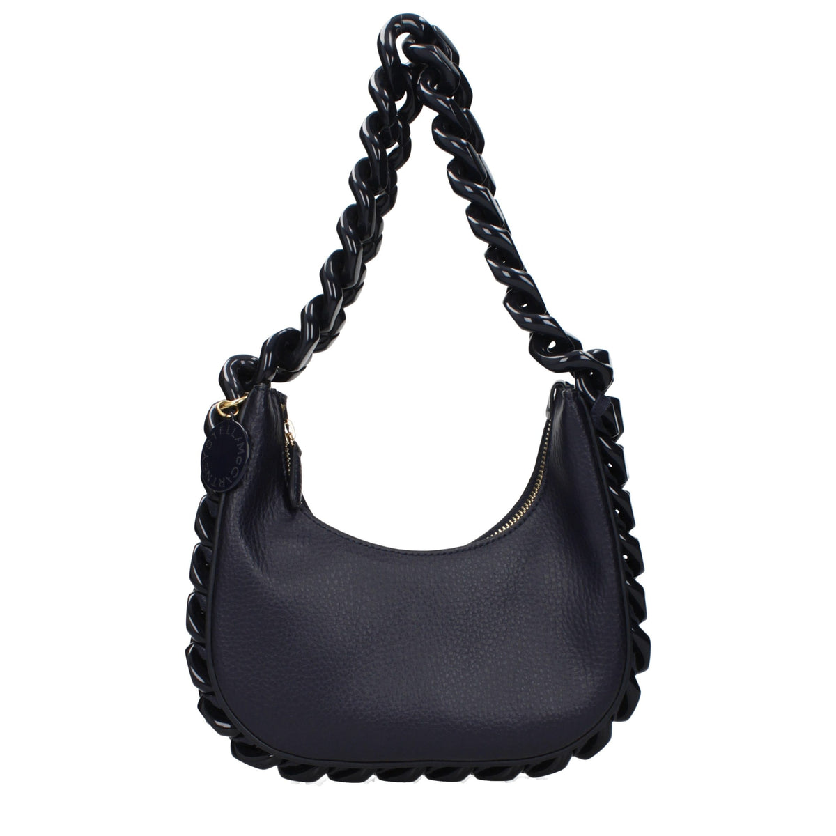 Blue leather shoulder bag by Stella McCartney with sleek design and subtle branding, featuring a spacious interior and shoulder strap.