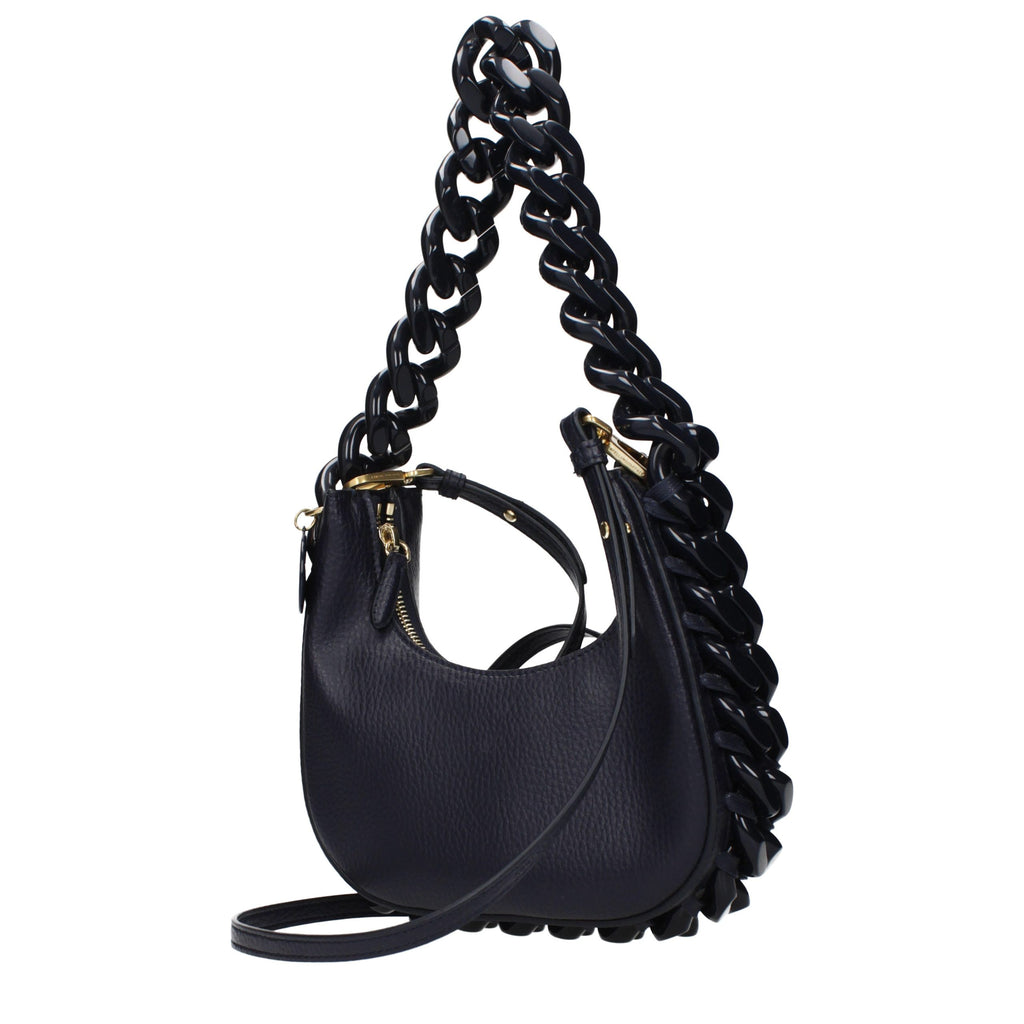 Blue leather shoulder bag by Stella McCartney with sleek design and adjustable strap, featured in the product image.
