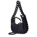 Blue leather shoulder bag by Stella McCartney with sleek design and adjustable strap, featured in the product image.