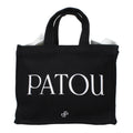 Patou black cotton handbag with sleek design, featuring sturdy handles and minimalist style for versatile everyday use.