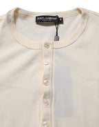 Dolce & Gabbana White Long Sleeves Henley Pullover Sweater