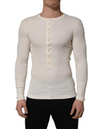 Dolce & Gabbana White Long Sleeves Henley Pullover Sweater