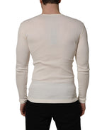 Dolce & Gabbana White Long Sleeves Henley Pullover Sweater