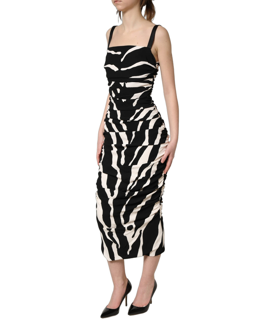 Dolce & Gabbana Black White Zebra Cady Calf Length Dress - Eljoys Fashion 