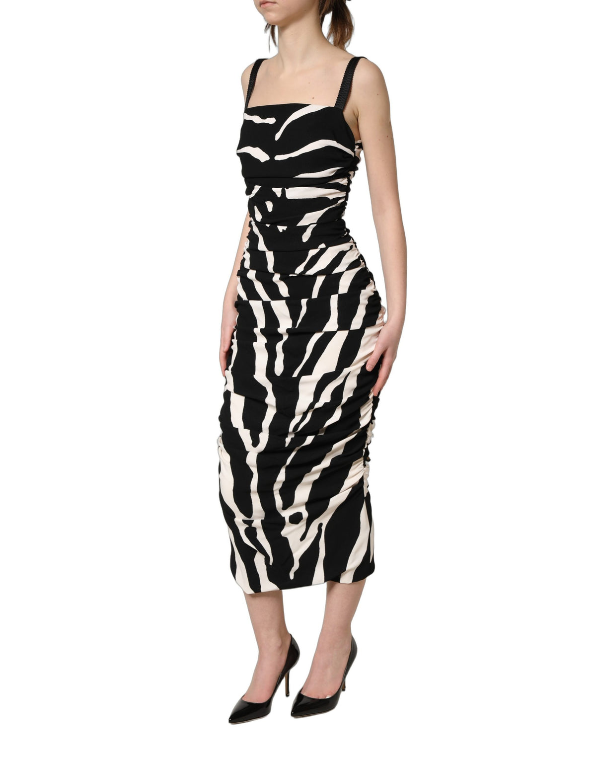 Dolce & Gabbana Black White Zebra Cady Calf Length Dress - Eljoys Fashion 