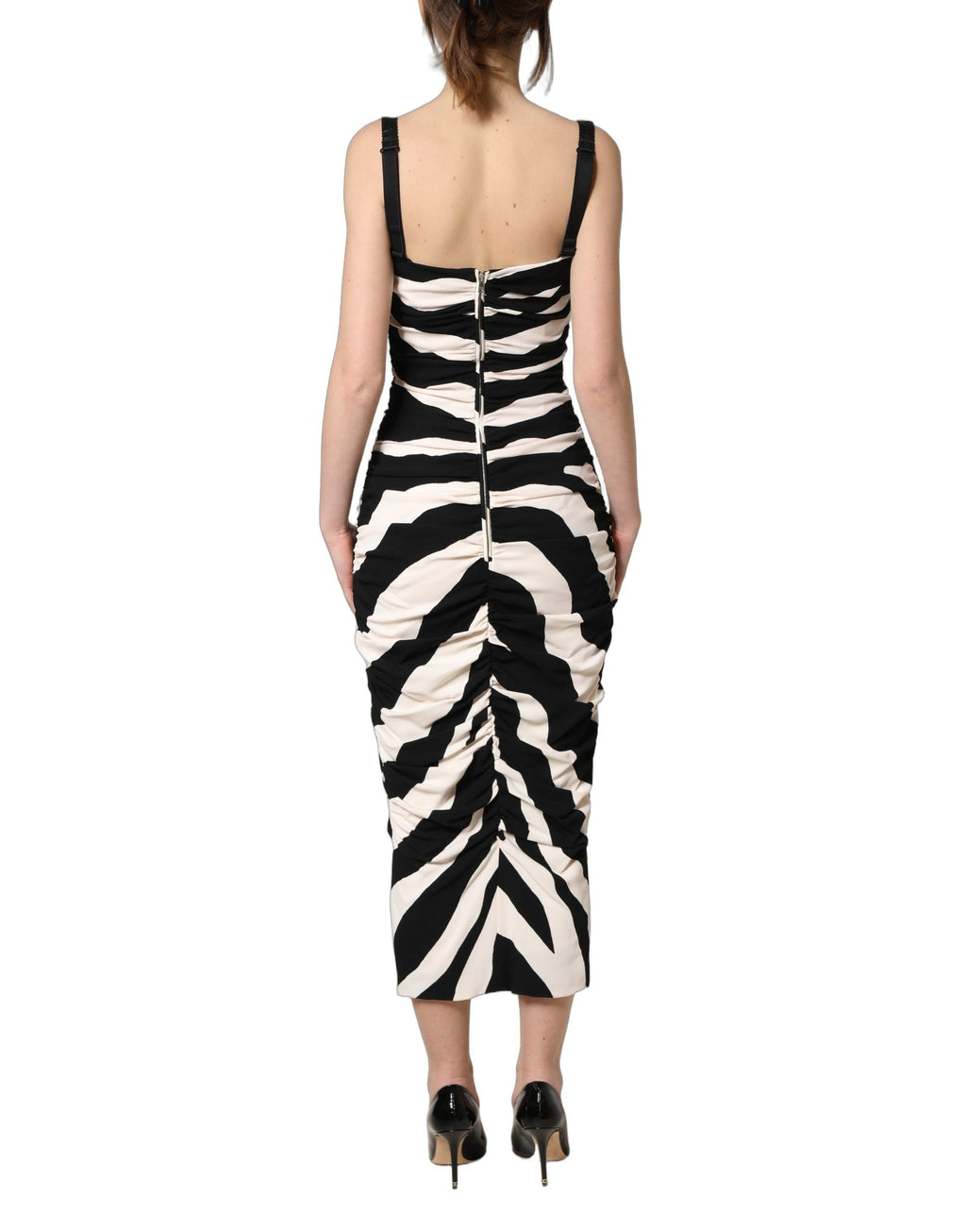 Dolce & Gabbana Black White Zebra Cady Calf Length Dress - Eljoys Fashion 