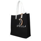 Black fabric shoulder bag by Stella McCartney with sleek design and subtle stitching details.