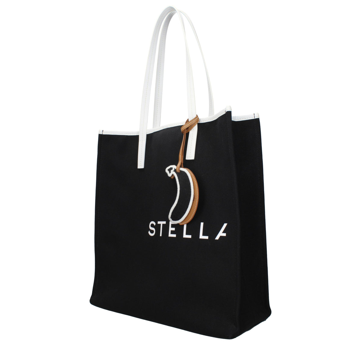 Black fabric shoulder bag by Stella McCartney with sleek design and subtle stitching details.