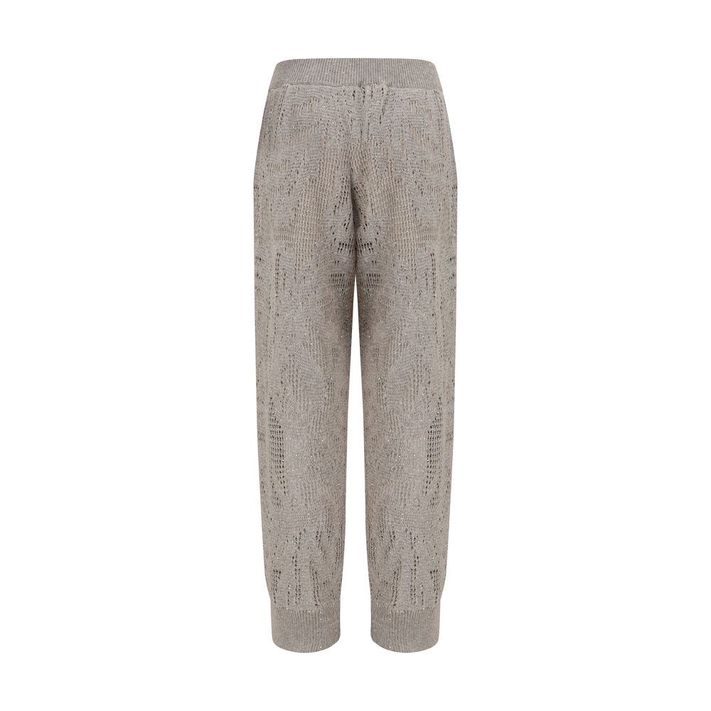 Beige linen casual pants by Brunello Cucinelli, relaxed fit with a comfortable waistband, displayed on a neutral background.