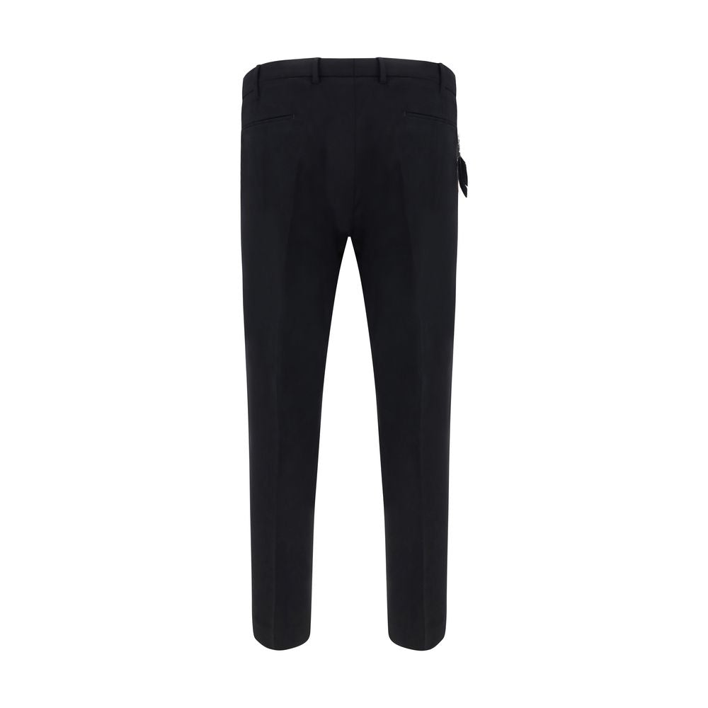 Black PT Pantaloni TORINO dress pants with elastane, slim-fit style, shown on a hanger against a white background.