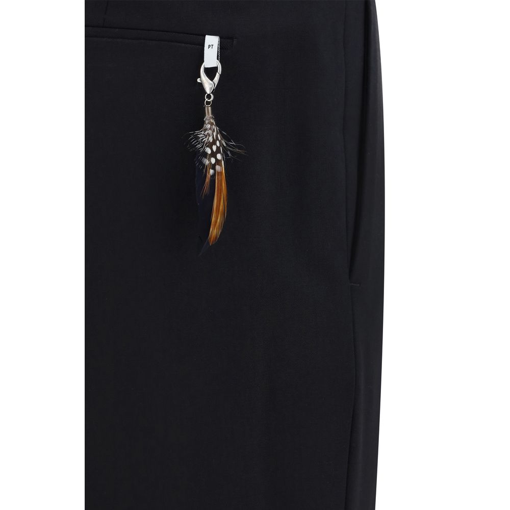 Black PT Pantaloni TORINO dress pants with elastane for a tailored, comfortable fit, shown hanging on a clothing rack.