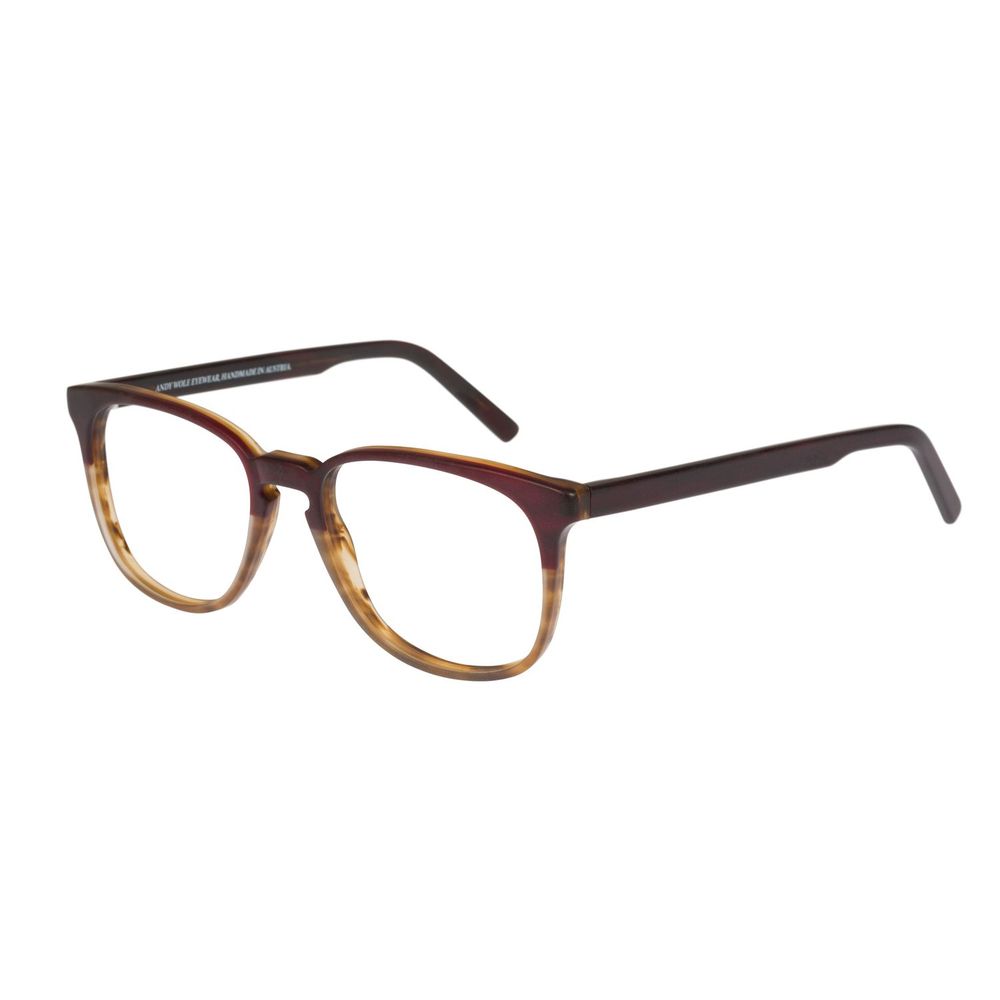 Andy Wolf brown acetate glasses frames with sleek design and clear lenses, showcasing modern eyewear style.